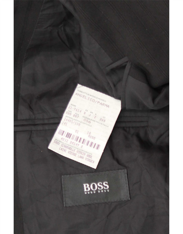 Hugo Boss Mens 3 Button Blazer Jacket EU 56 3XL Black Striped Wool