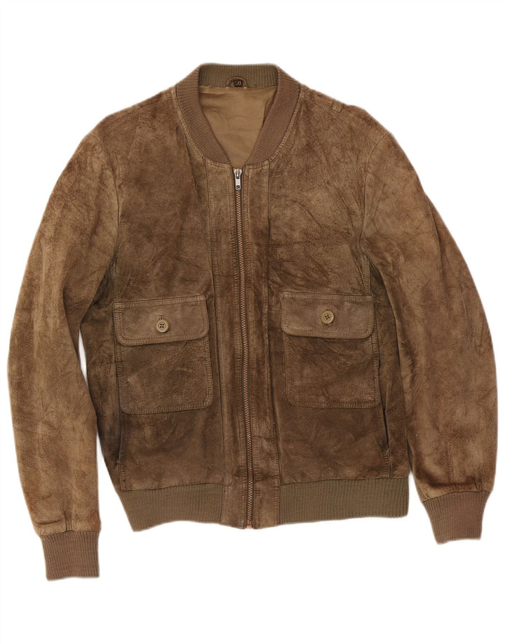 Vintage Womens Suede Bomber Jacket IT 50 XL Khaki Leather