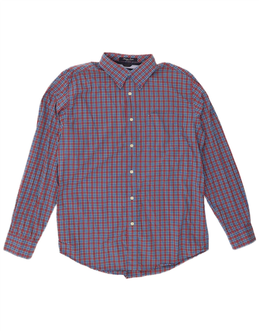 TOMMY HILFIGER Mens Heritage Shirt Large Blue Check Cotton