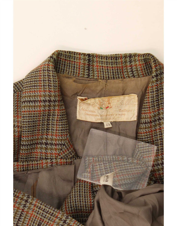 Vintage Womens 2 Button Blazer Jacket IT 42 Medium Green Houndstooth Wool