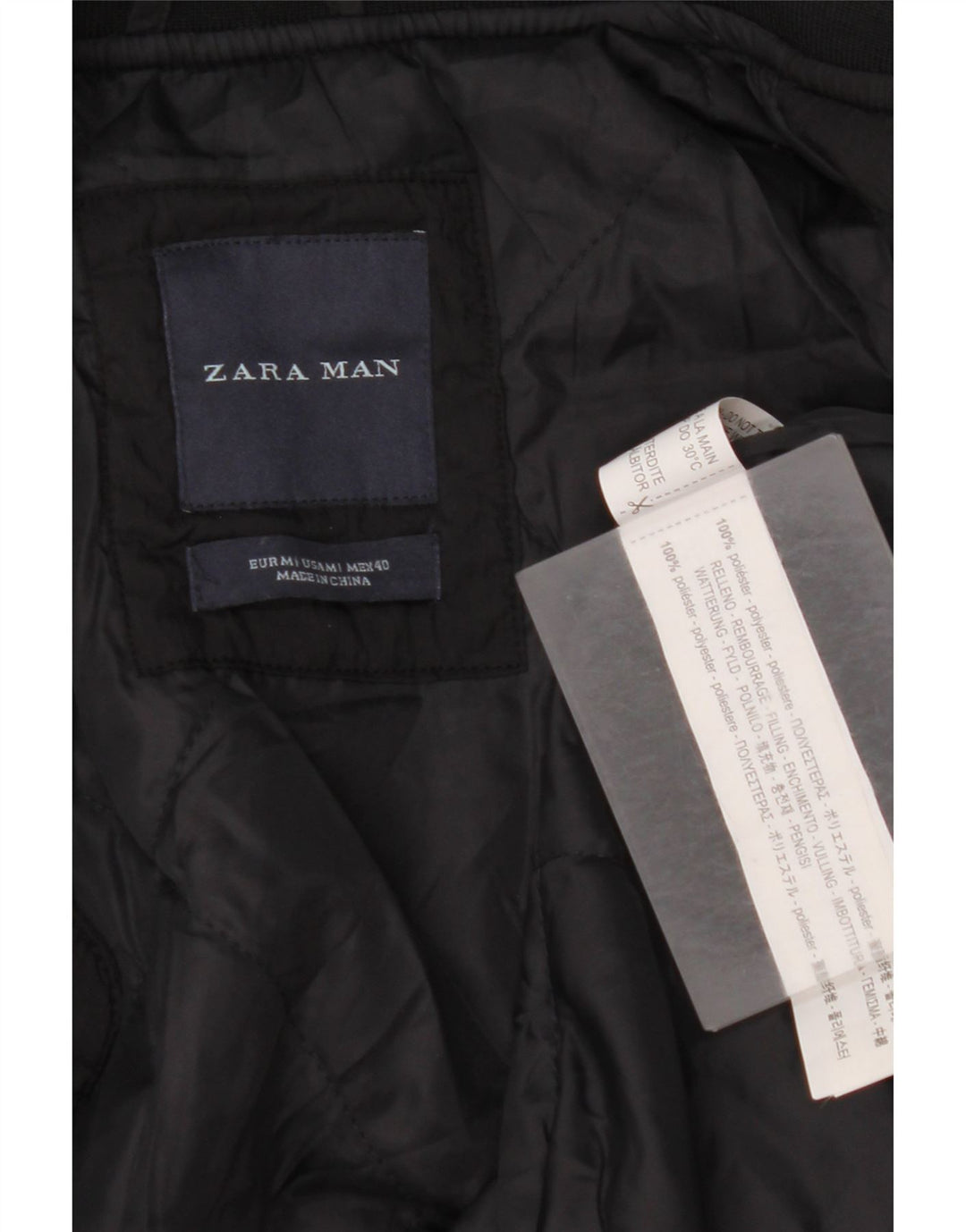 ZARA Bomberjakke til mænd UK 38 Medium Sort Polyester