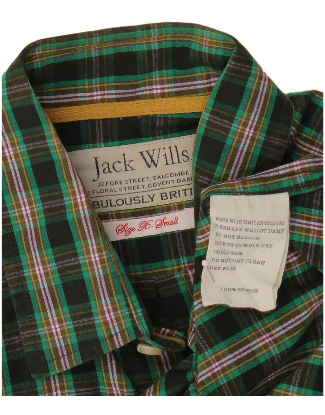 Jack Wills Mens Shirt XS Green Check Cotton