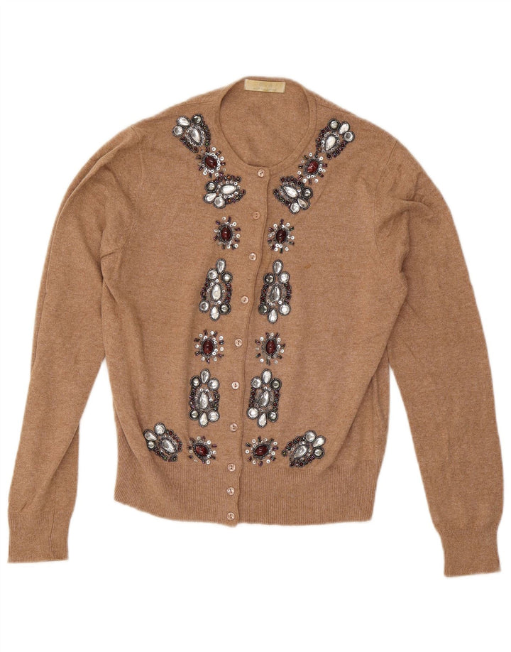 Marks & Spencer kvinders abstrakt mønster cardigan sweater UK 14 Medium Brown