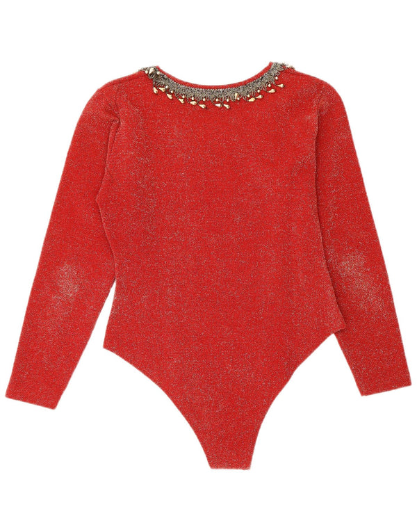 Vintage Womens Long Sleeve Bodysuit IT 44 Medium Red