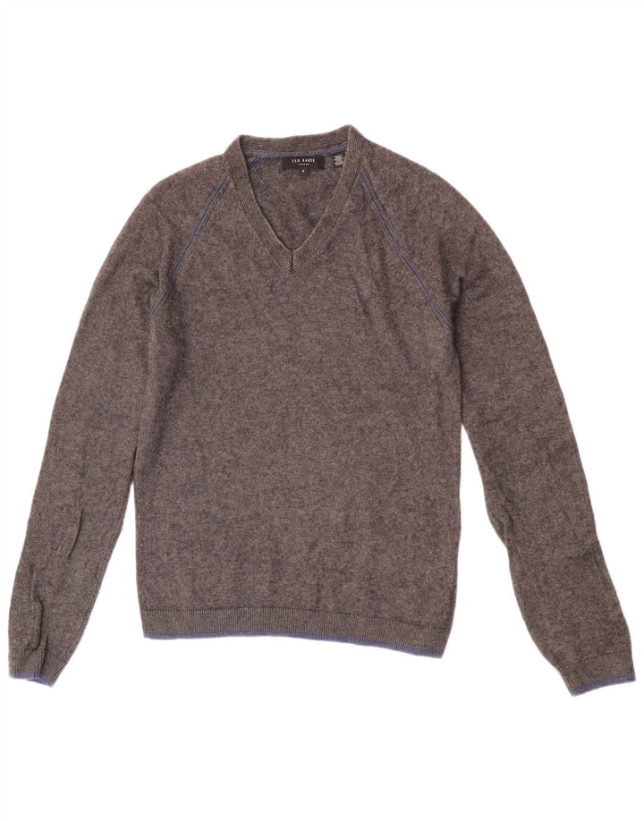 Ted Baker Mens V-Neck Jumper Sweater Size 2 Small Grey Wool