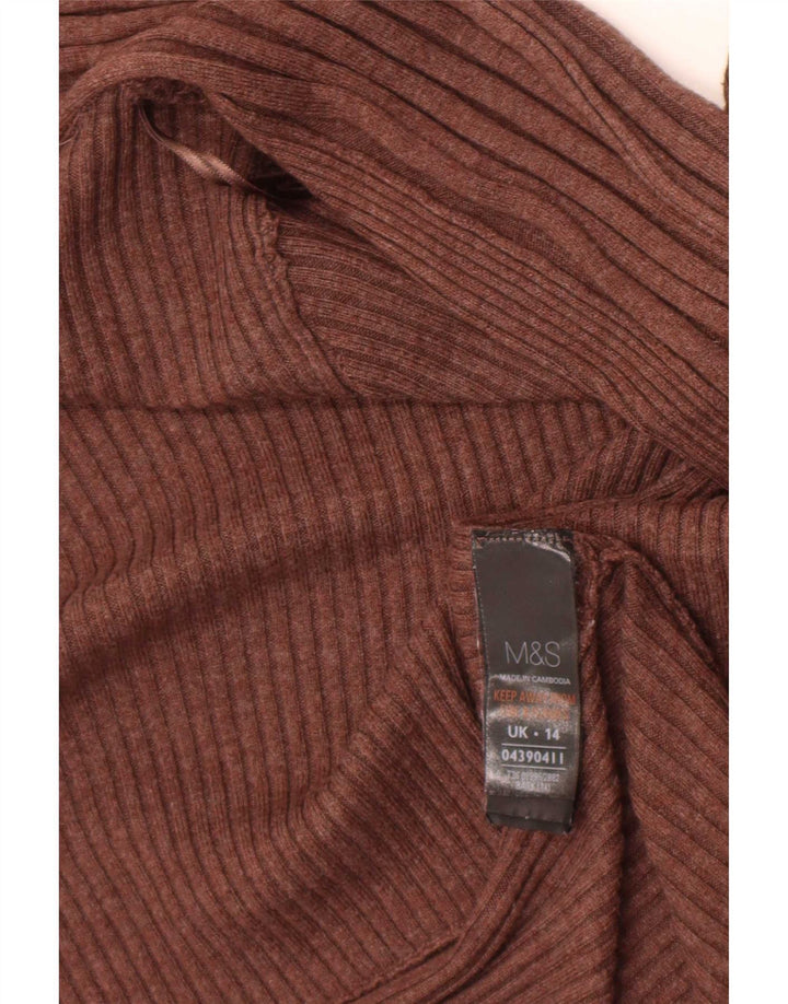 Marks & Spencer Damen Asymmetrischer offener Cardigan-Pullover UK 14 Mittelbraun