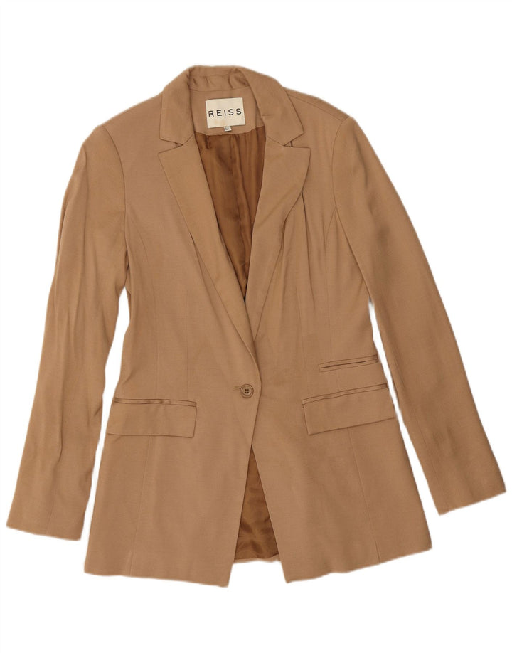 Reiss Womens 1 Button Blazer Jacket UK 10 Small Beige Viscose