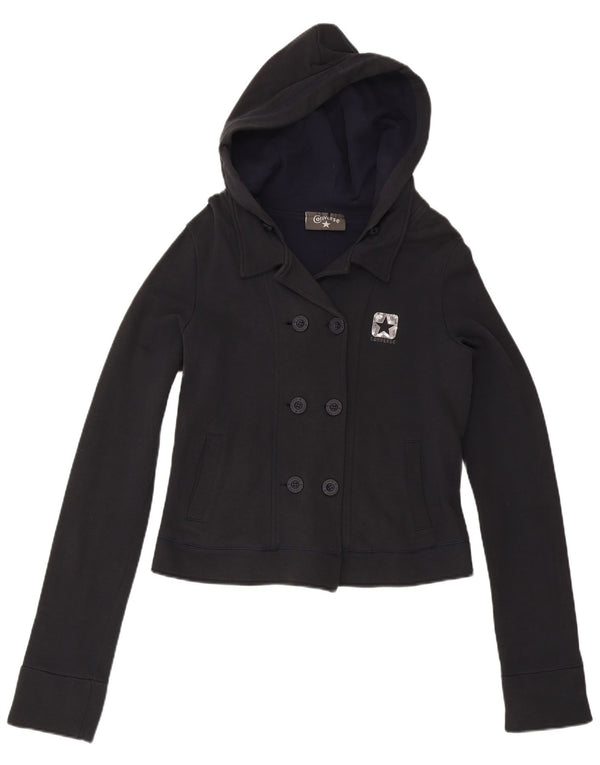 Converse Womens Hooded Tracksuit Top Jacket UK 10 Small Navy Blue Cotton
