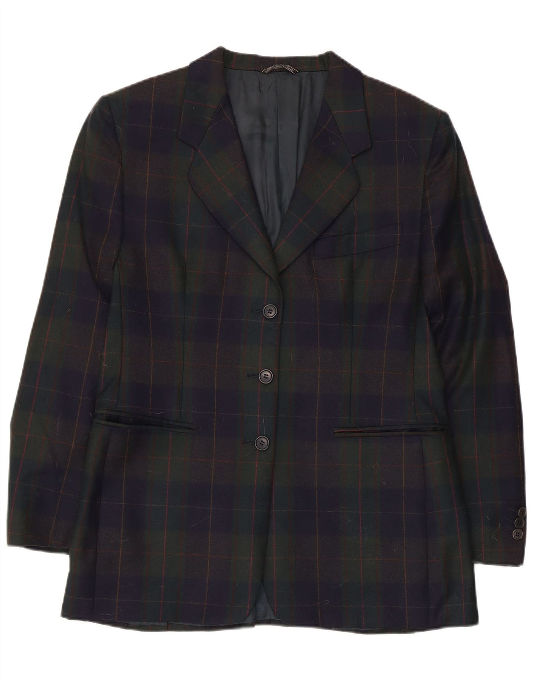 Jaqueta blazer vintage feminina com 3 botões Reino Unido 14 xadrez médio multicolorido