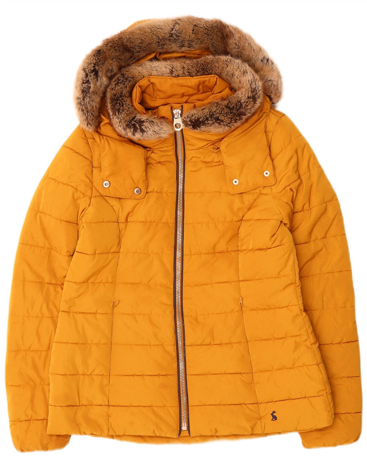 Joules Womens Hooded Padded Jacket UK 12 Medium Yellow Polyester