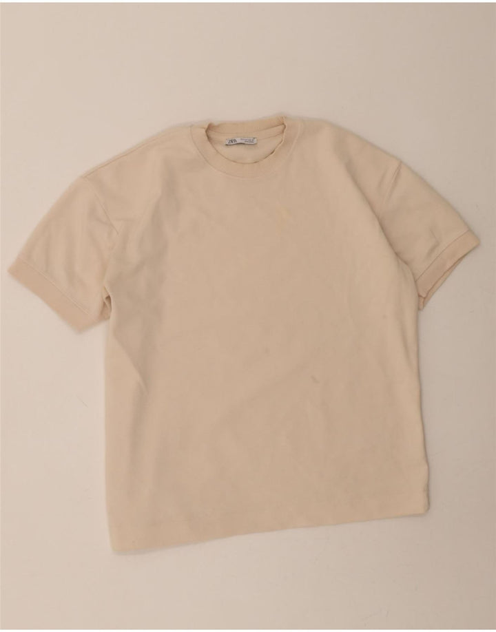 ZARA Mens T-Shirt Top Small Beige Cotton Vintage Zara and Second-Hand Zara from Messina Hembry 