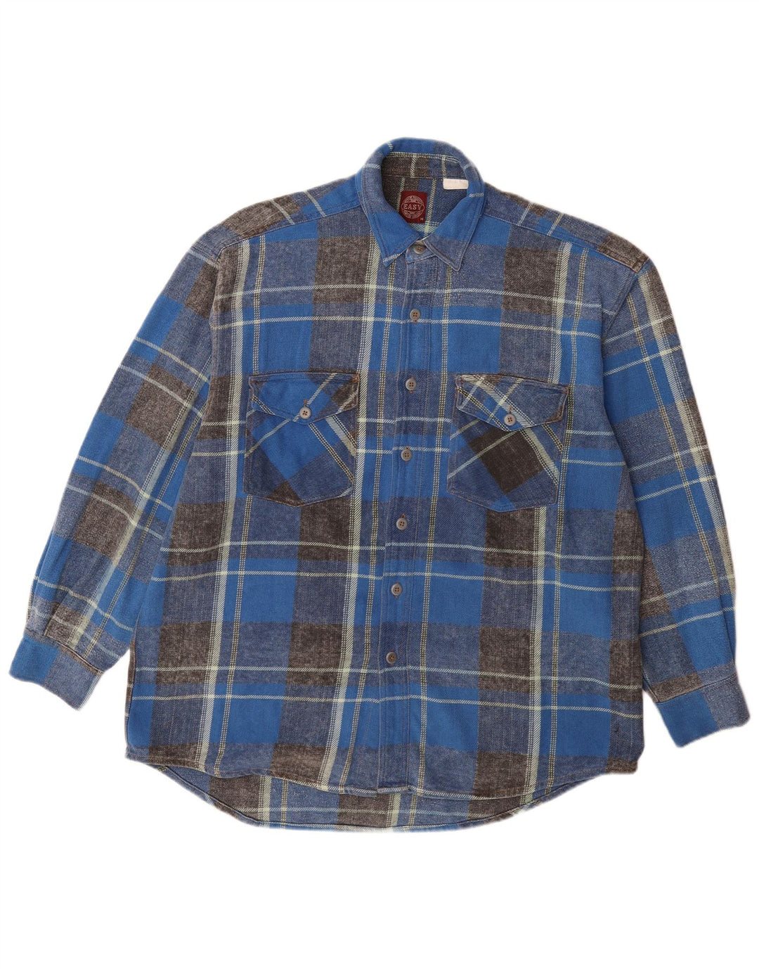 EASY Mens Flannel Shirt Medium Blue Check Cotton