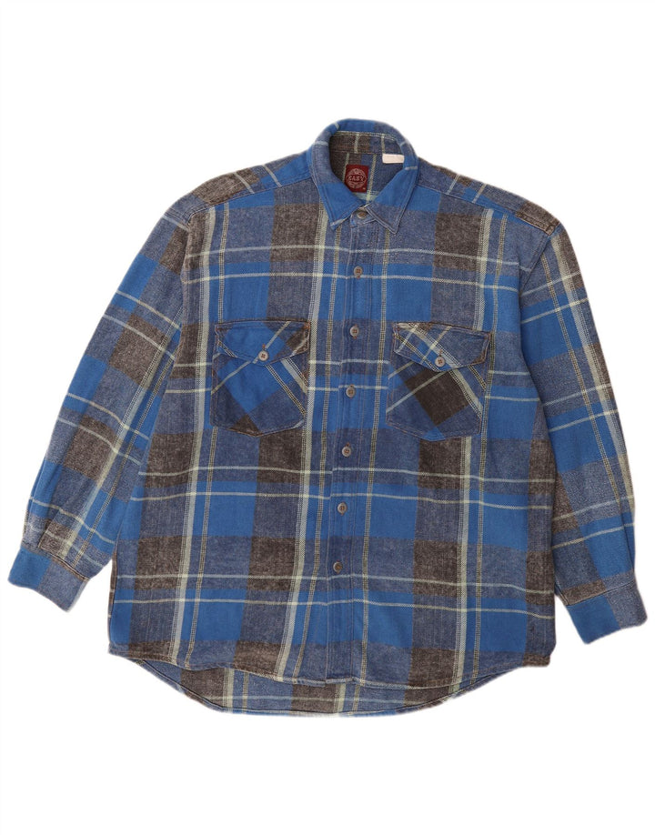 EASY Mens Flannel Shirt Medium Blue Check Cotton
