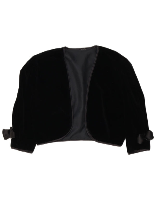 Vintage Damen Samt Bolero Jacke UK 10 Small Schwarze Baumwolle