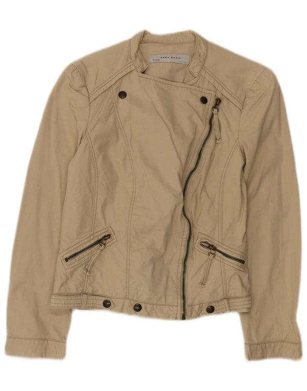 Zara Womens Bomber Jacket UK 12 Medium Beige Cotton