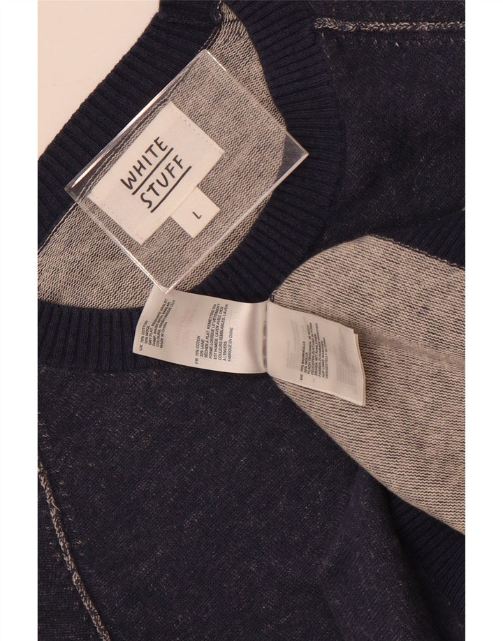 White Stuff Mens Crew Neck Jumper Sweater Large Navy Blue Cotton