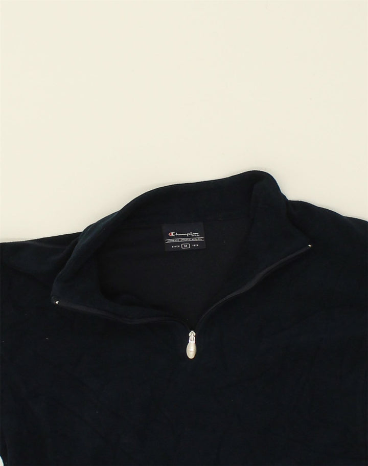 CHAMPION Womens Zip Neck Fleece Jumper UK 12 Medium Navy Blue Polyester | Vintage Champion | Thrift | Second-Hand Champion | Used Clothing | Messina Hembry 