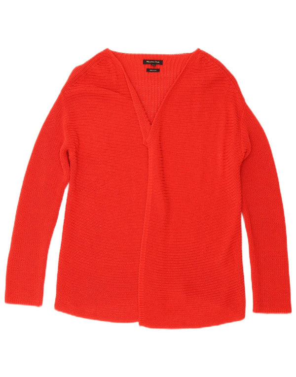 Massimo Dutti Womens Open Cardigan Sweater UK 10 Small Red Cotton