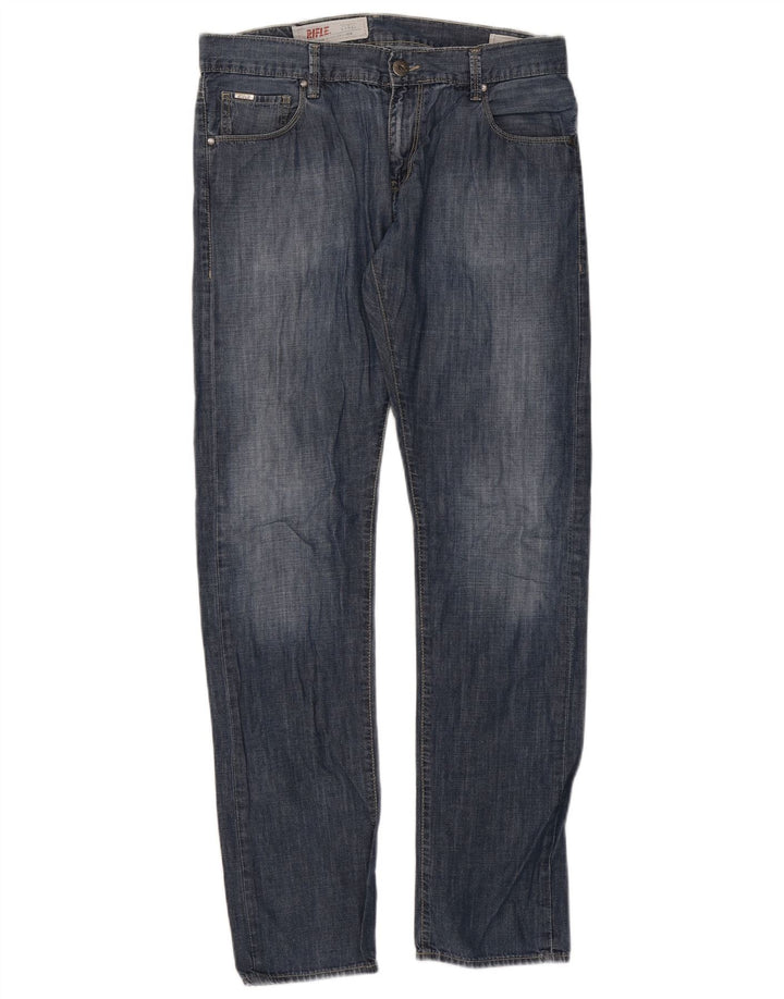 Rifle Mens Straight Jeans IT 48 Medium W34 L34 Blue Cotton