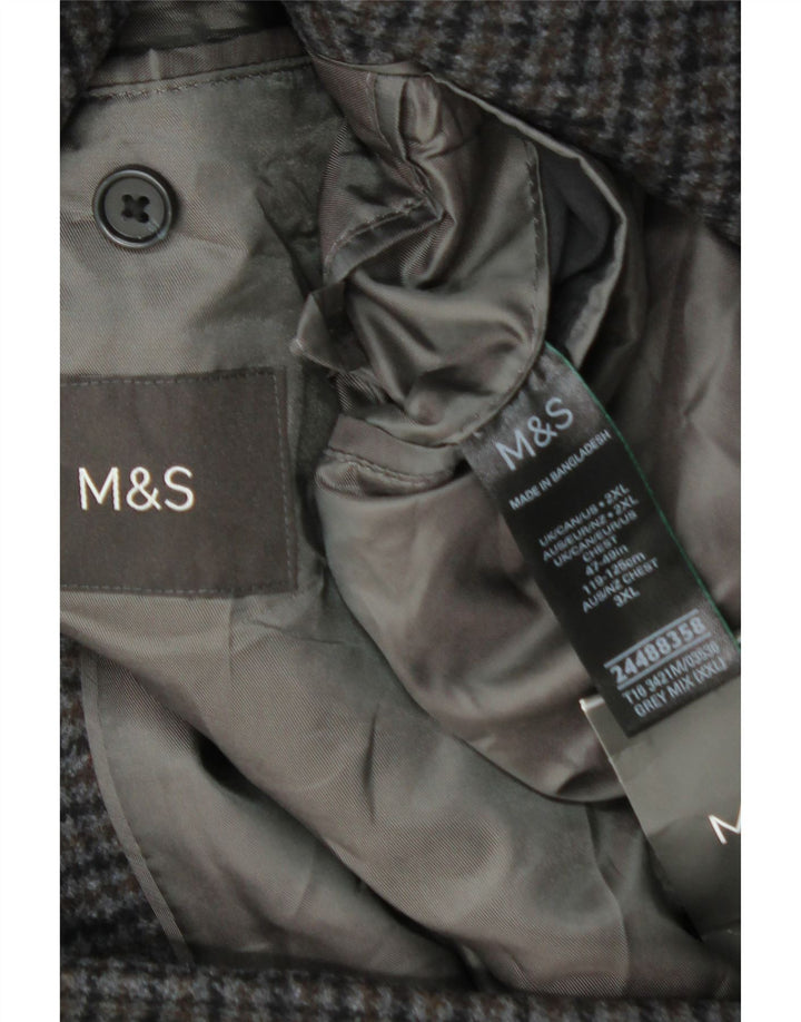 Marks & Spencer Mens Overcoat UK 44 2XL Grey Houndstooth Wool