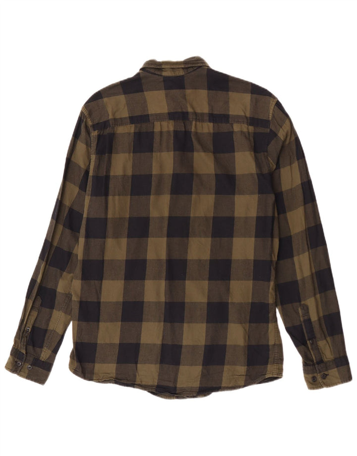 Jack & Jones Mens Flannel Shirt Medium Khaki Gingham Cotton