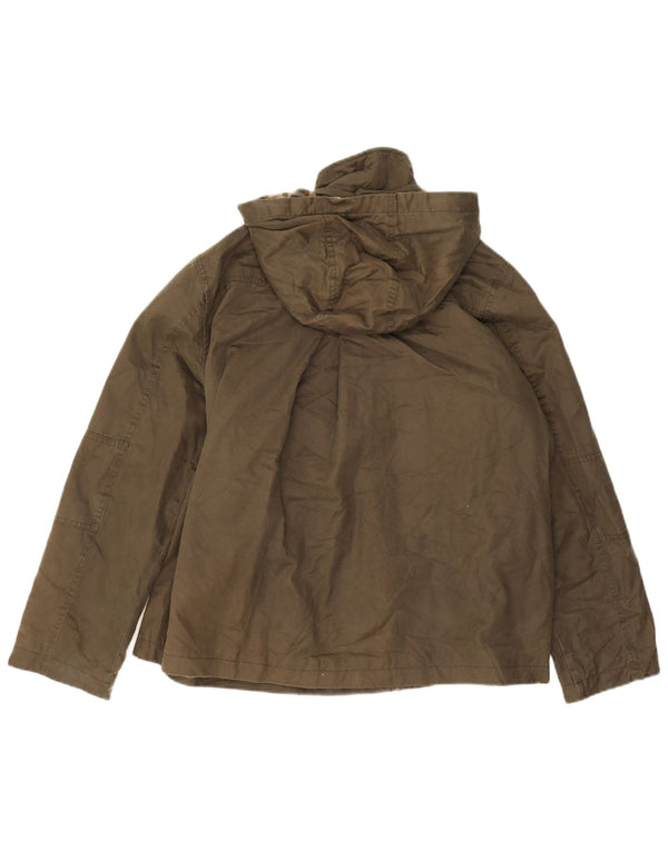 Damska kurtka Fat Face z kapturem, oversize, woskowanej bawełny, UK 16, duża, khaki