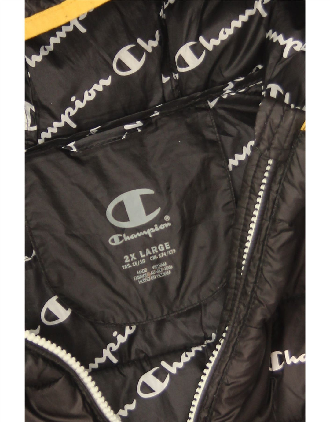 Champion Boys Hooded Padded Jacket 15-16 Years 2XL Black Polyester