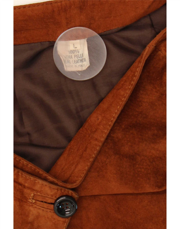 Vintage Womens Suede Skirt Large W32  Brown Leather
