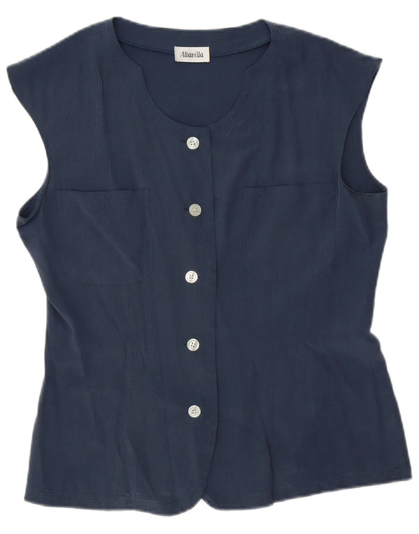 Altavilla Womens Sleeveless Shirt Blouse UK 10 Small Navy Blue Silk