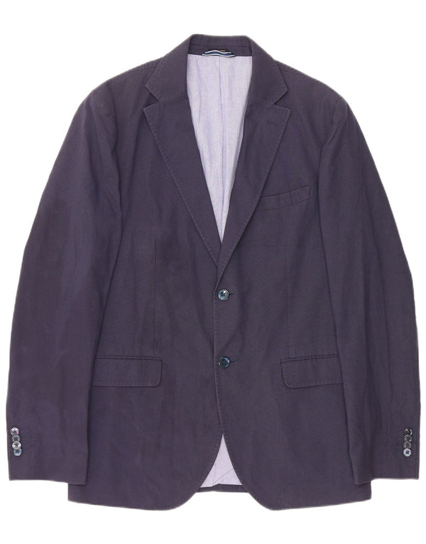 Massimo Dutti Mens 2 Button Blazer Jacket EU 52 Large Navy Blue Houndstooth