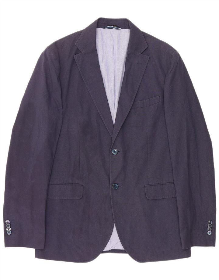 Massimo Dutti Mens 2 Button Blazer Jacket EU 52 Large Navy Blue Houndstooth