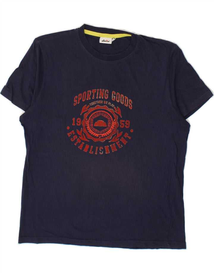 ELLESSE Mens Graphic T-Shirt Top Medium Navy Blue Cotton Vintage Ellesse and Second-Hand Ellesse from Messina Hembry 
