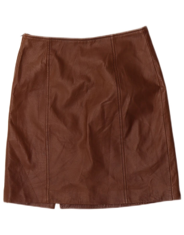 Vintage Womens Leather Skirt UK 6 XS W26 Brown