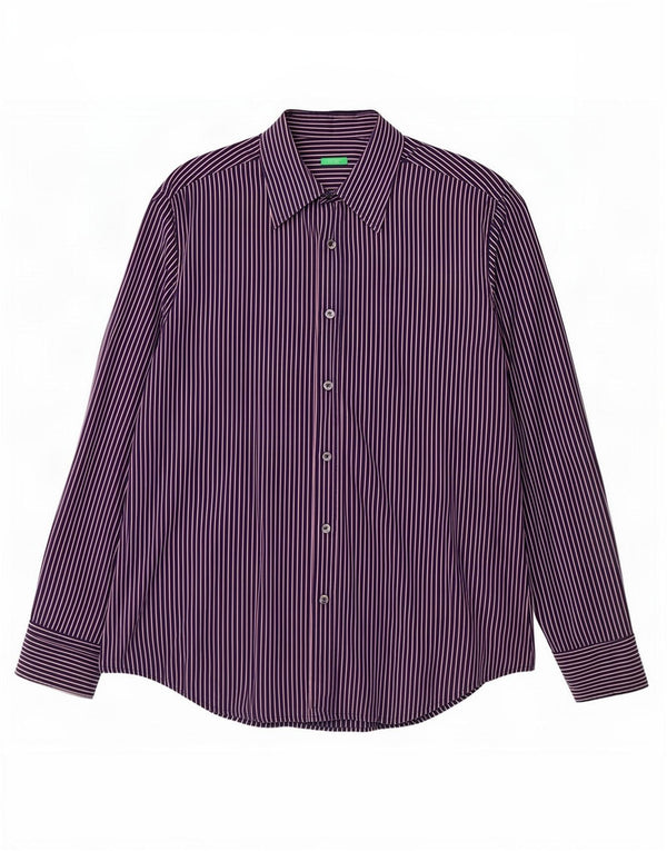 Benetton Mens Shirt XL Navy Blue Pinstripe Cotton