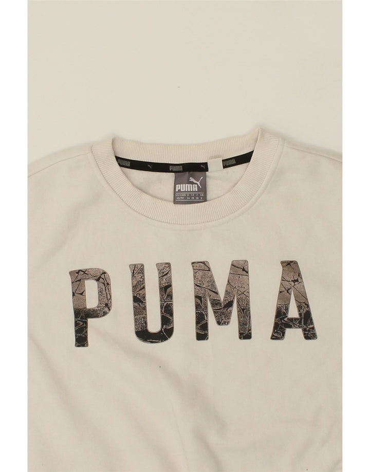 PUMA Womens Oversized Graphic Sweatshirt Jumper UK 8 Small White Cotton Vintage Puma and Second-Hand Puma from Messina Hembry 