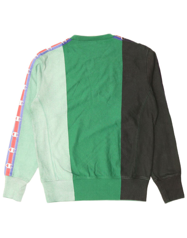 Champion Mens Reverse Weave Sweatshirt Jumper Small Green Colourblock
