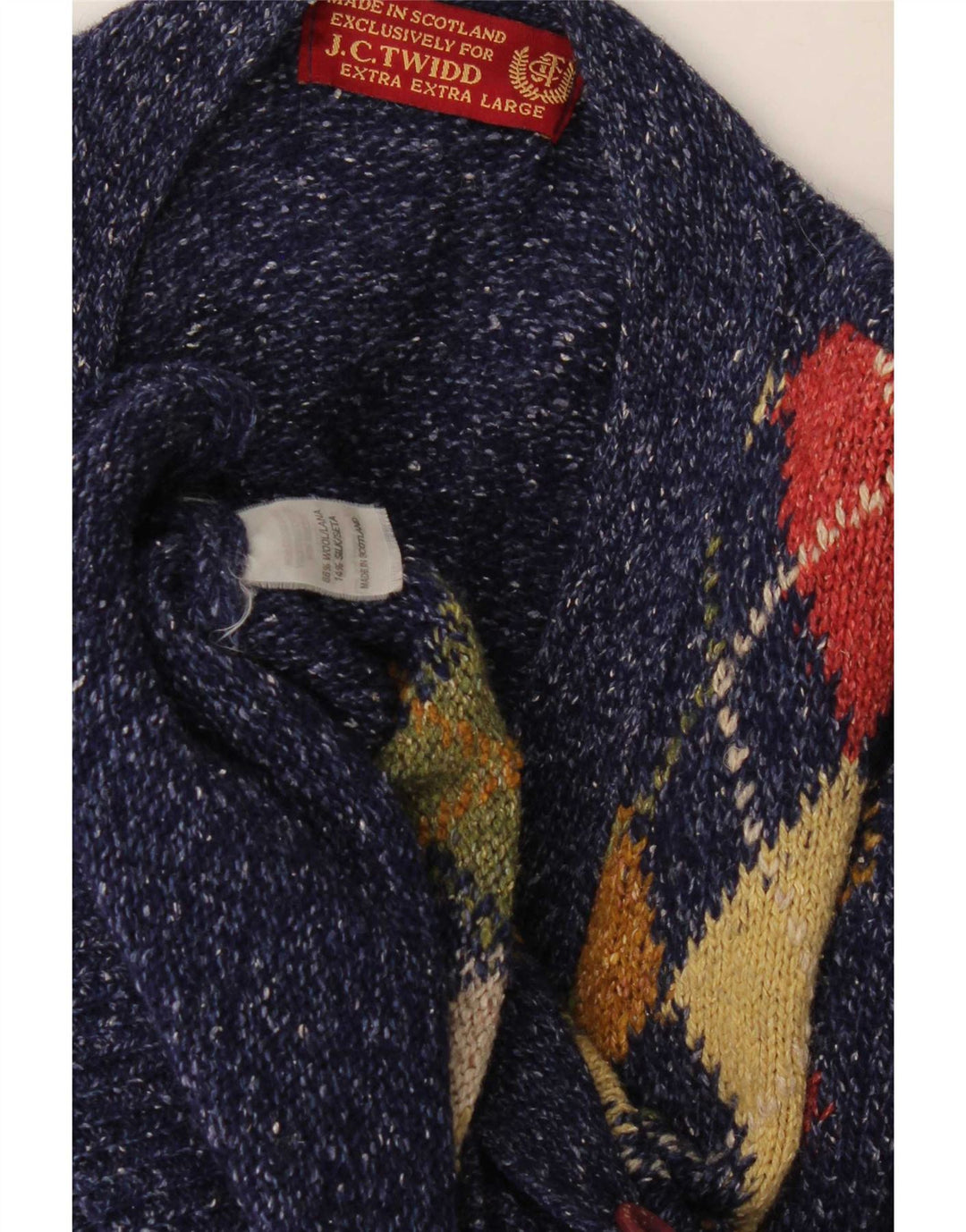 J. C. Twidd Mens Cardigan Sweater 2XL Blue Argyle/Diamond Wool Classic