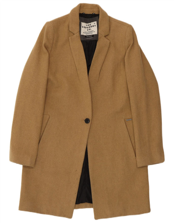 SUPERDRY Womens Overcoat UK 14 Medium Beige Wool