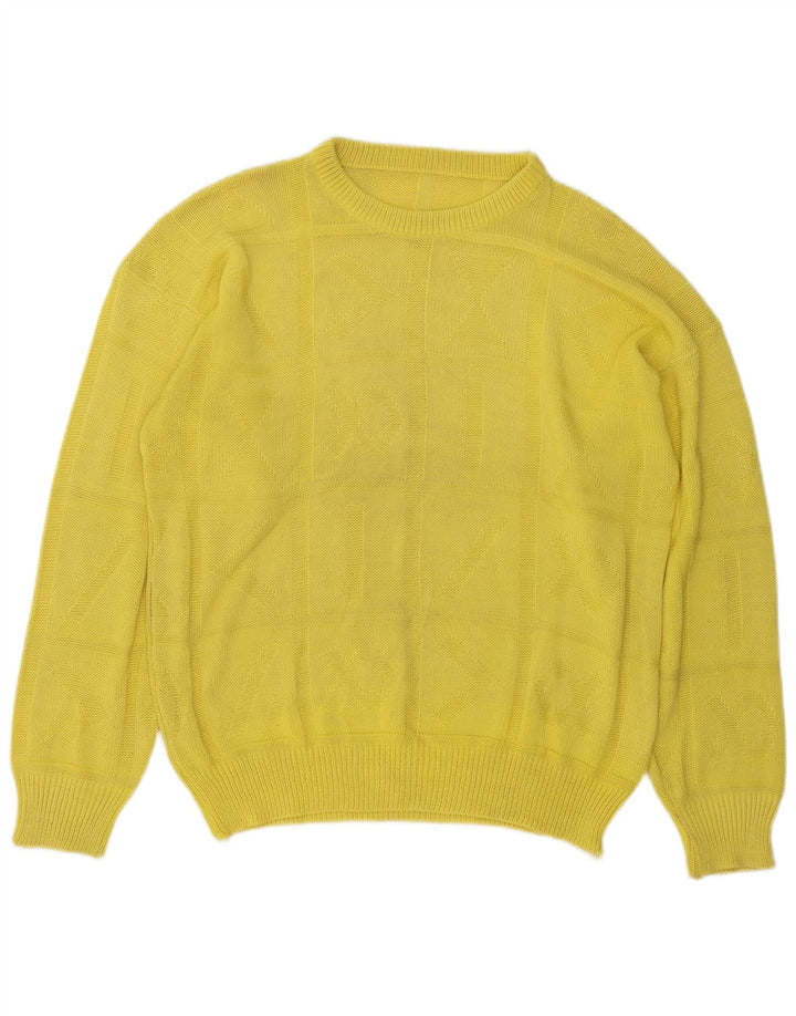 Vintage Mens Crew Neck Jumper Sweater Medium Yellow