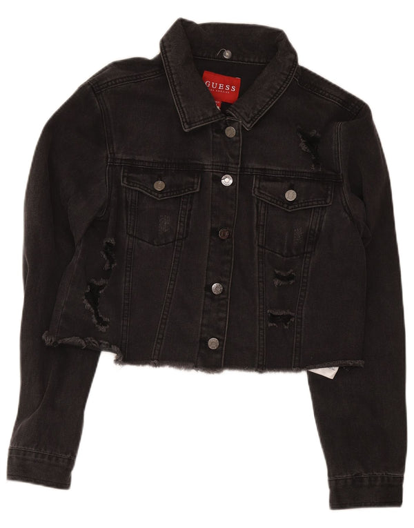 Guess Womens Distressed Crop denimjakke UK 12 Medium Black Bomuld