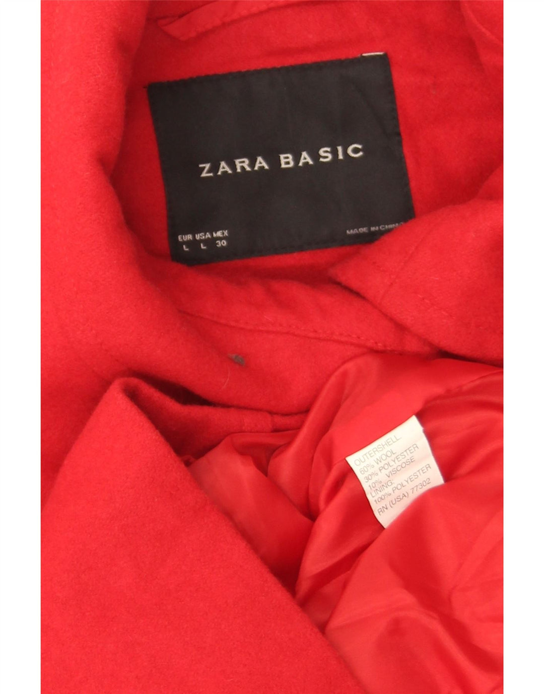 Zara Womens Short Pea Coat UK 16 Large Red Wool