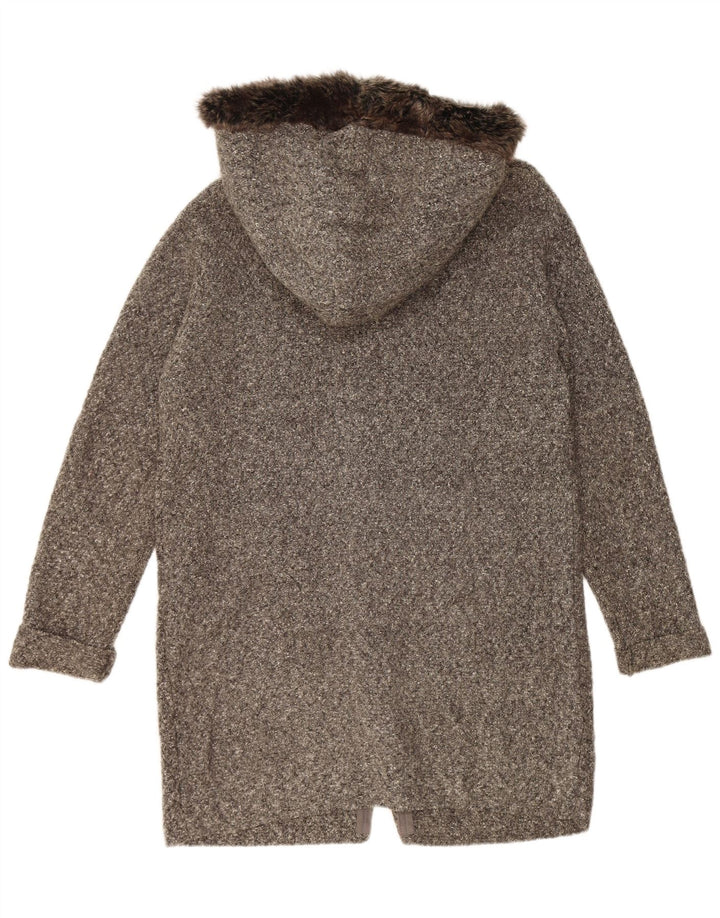 ZARA Womens Hooded Overcoat UK 14 Medium Grey Flecked Acrylic