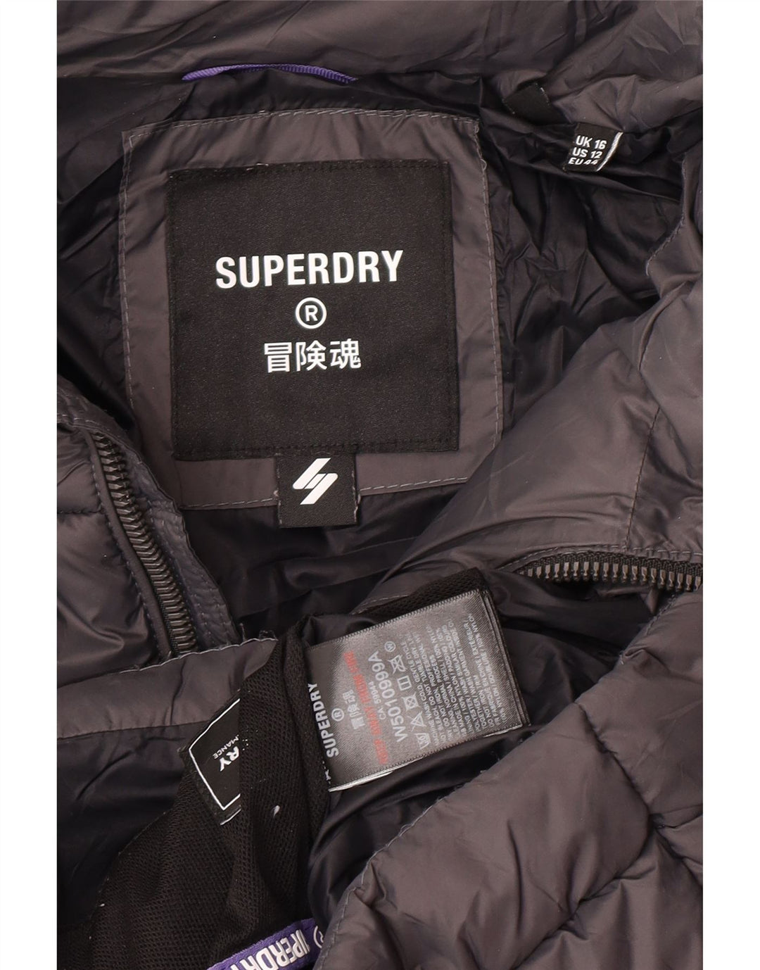 Superdry Womens Padded Jacket UK 16 Large Grey Nylon