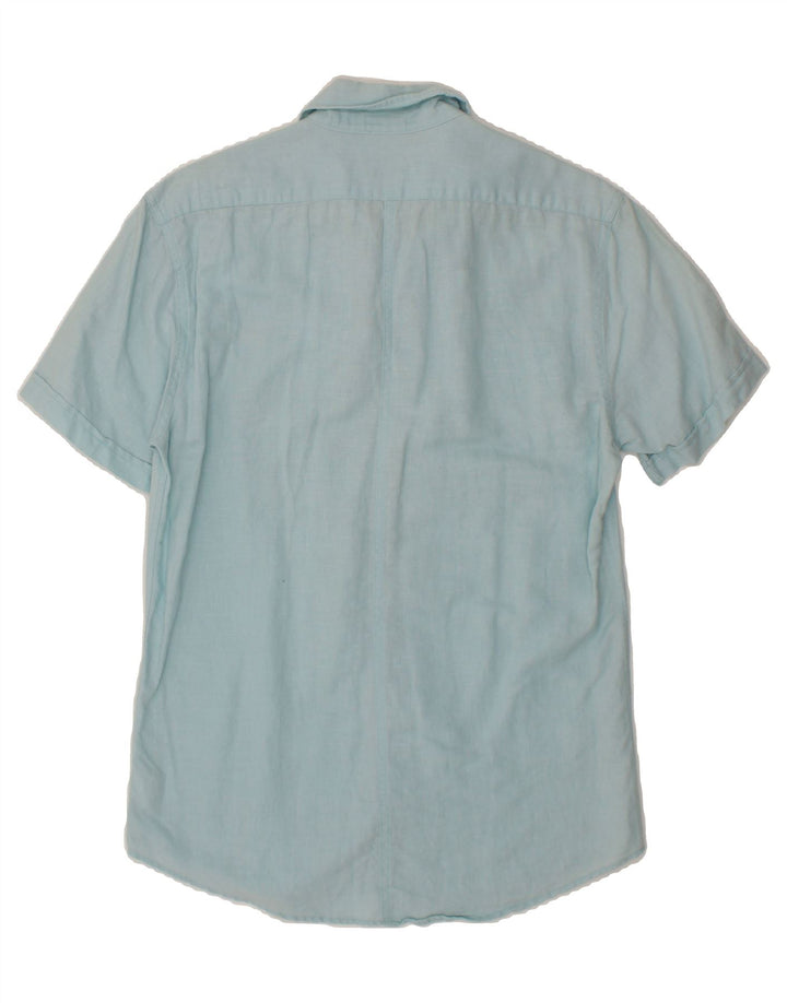 JULES Mens Fitted Short Sleeve Shirt Small Blue Linen Vintage Jules and Second-Hand Jules from Messina Hembry 