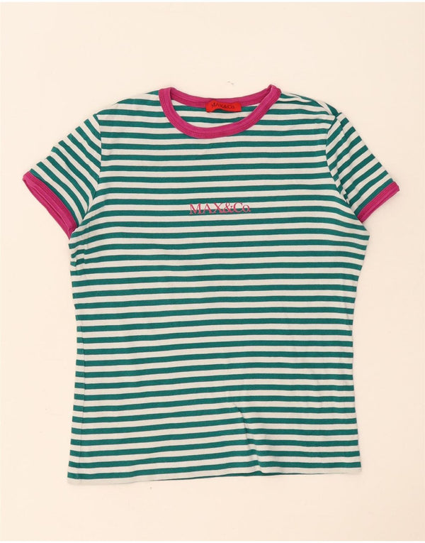 Max & Co. T-shirt grafica da donna Top UK 14 Large Green Striped