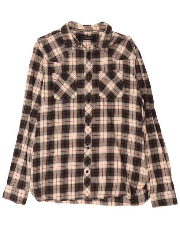 All Saints Mens Flannel Shirt Large Black Check Cotton