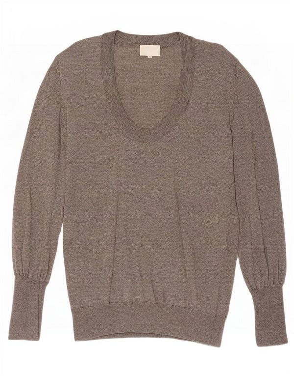 Vintage Dame Boat Neck Jumper Sweater UK 14 Large Grey Flecked Cashmere