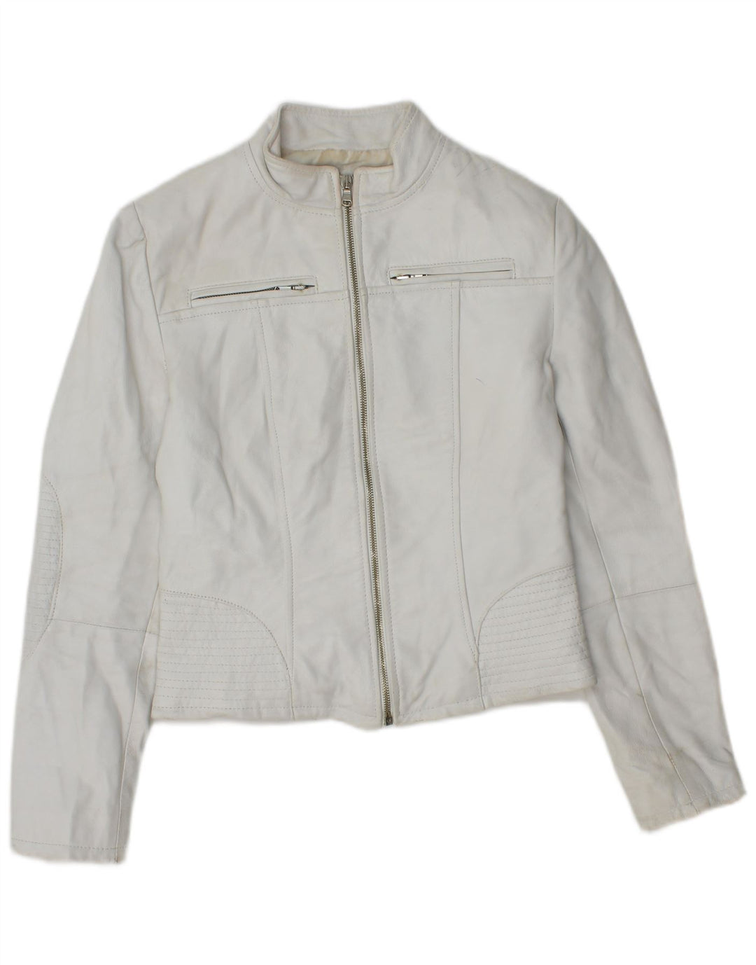 Vintage mujer crop chaqueta de cuero IT 40 pequeño cuero blanco