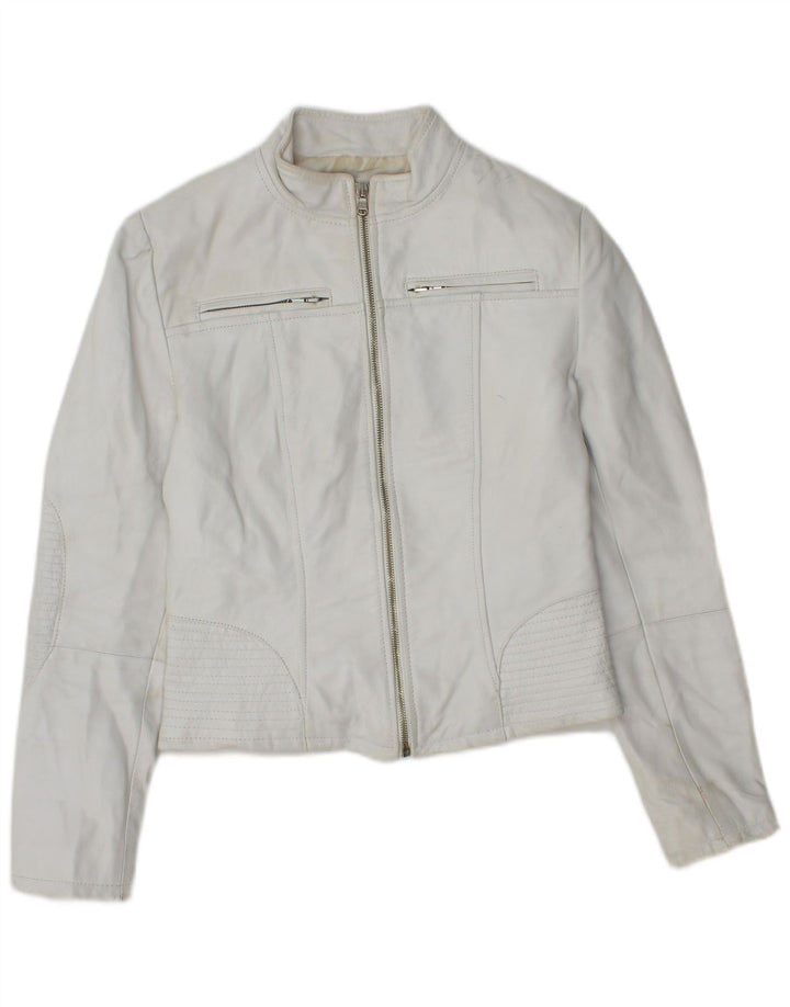 Vintage mujer crop chaqueta de cuero IT 40 pequeño cuero blanco