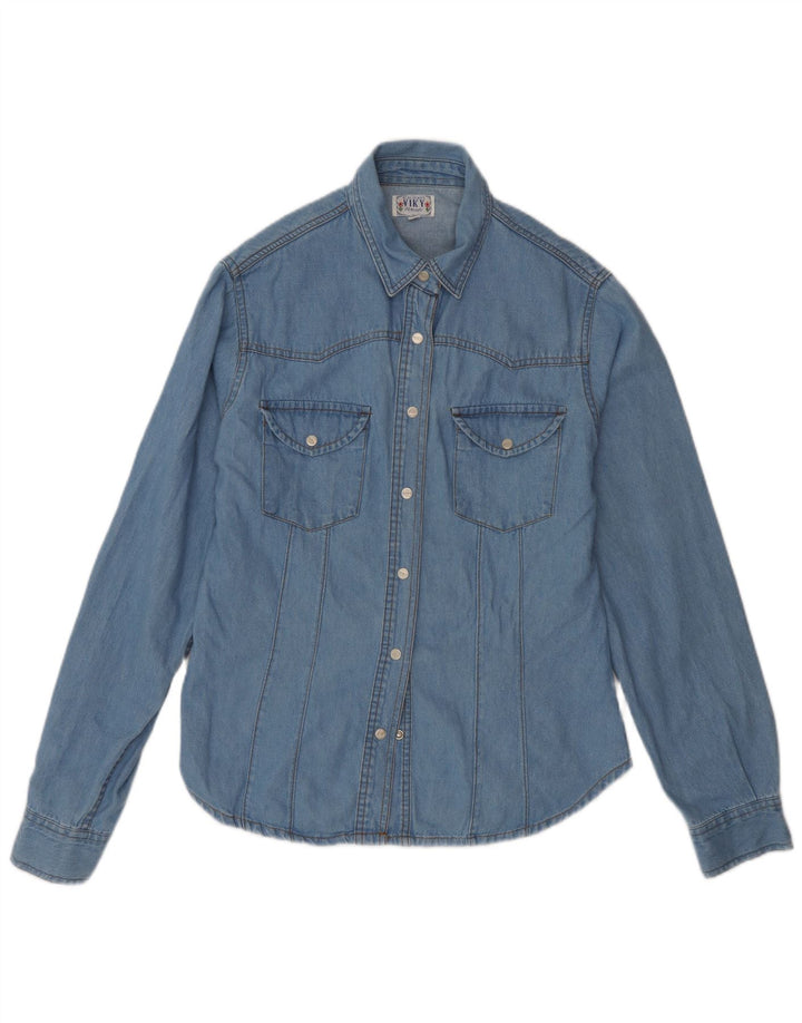 Camicia di jeans vintage da donna UK 14 grande blu